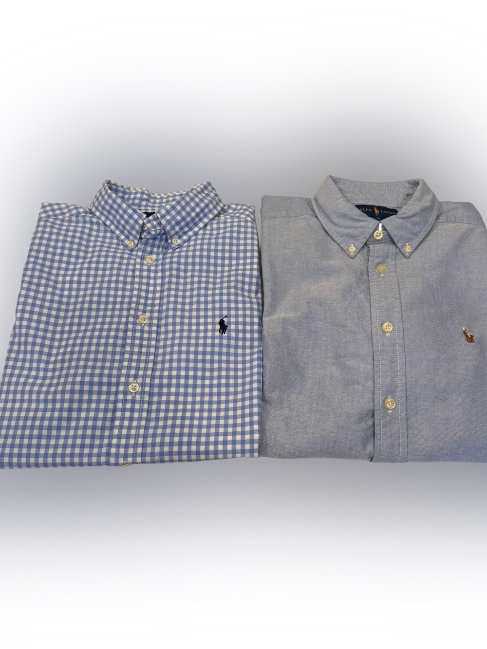Ralph Lauren Set Of 2 Youth Boys Shirt 1 Blue Oxford, 1 Blue White Gingham Sz L